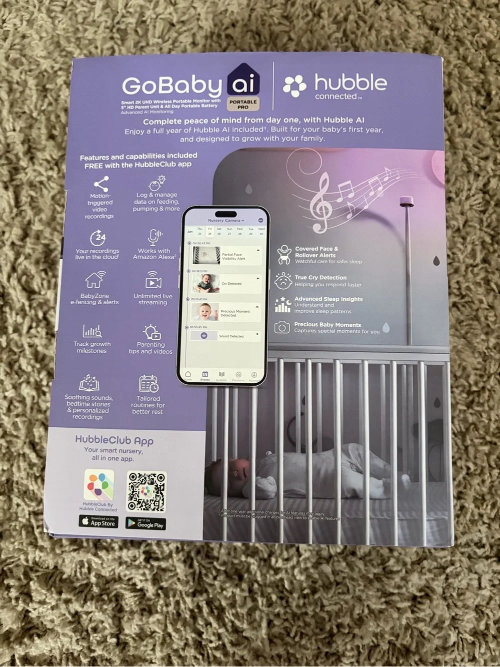 GoBaby AI Portable Pro 2K UHD Baby Monitor - White